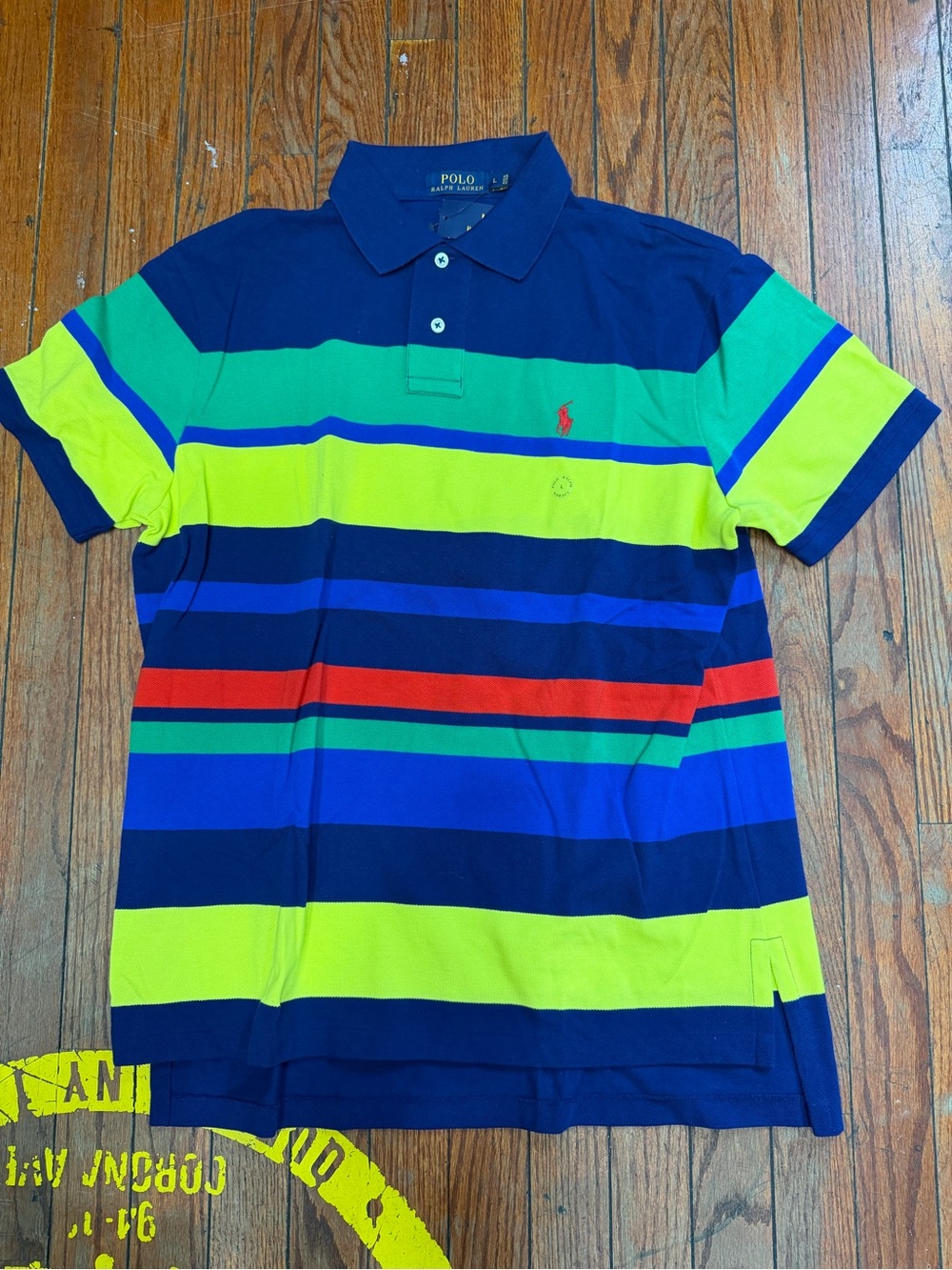 Polo by Ralph Lauren Men’s Navy, Lime, Royal & Red Striped Polo